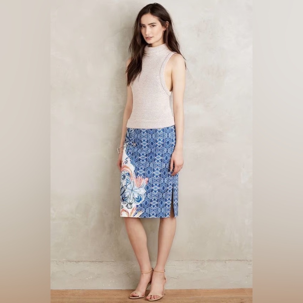 Anthropologie floral midi pencil skirt